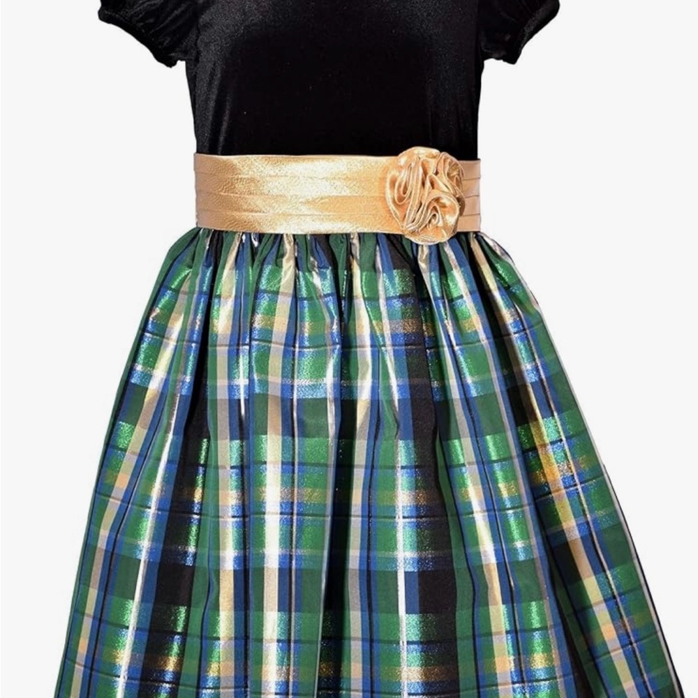 Bonnie Jean Black and Green Plaid Formal Dress